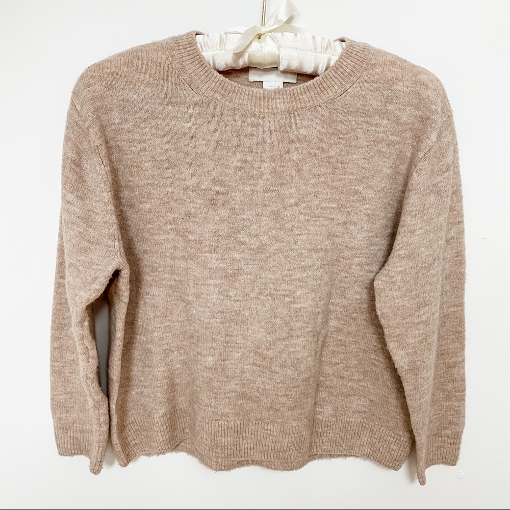 H&M Tan Cropped Crewneck Sweater